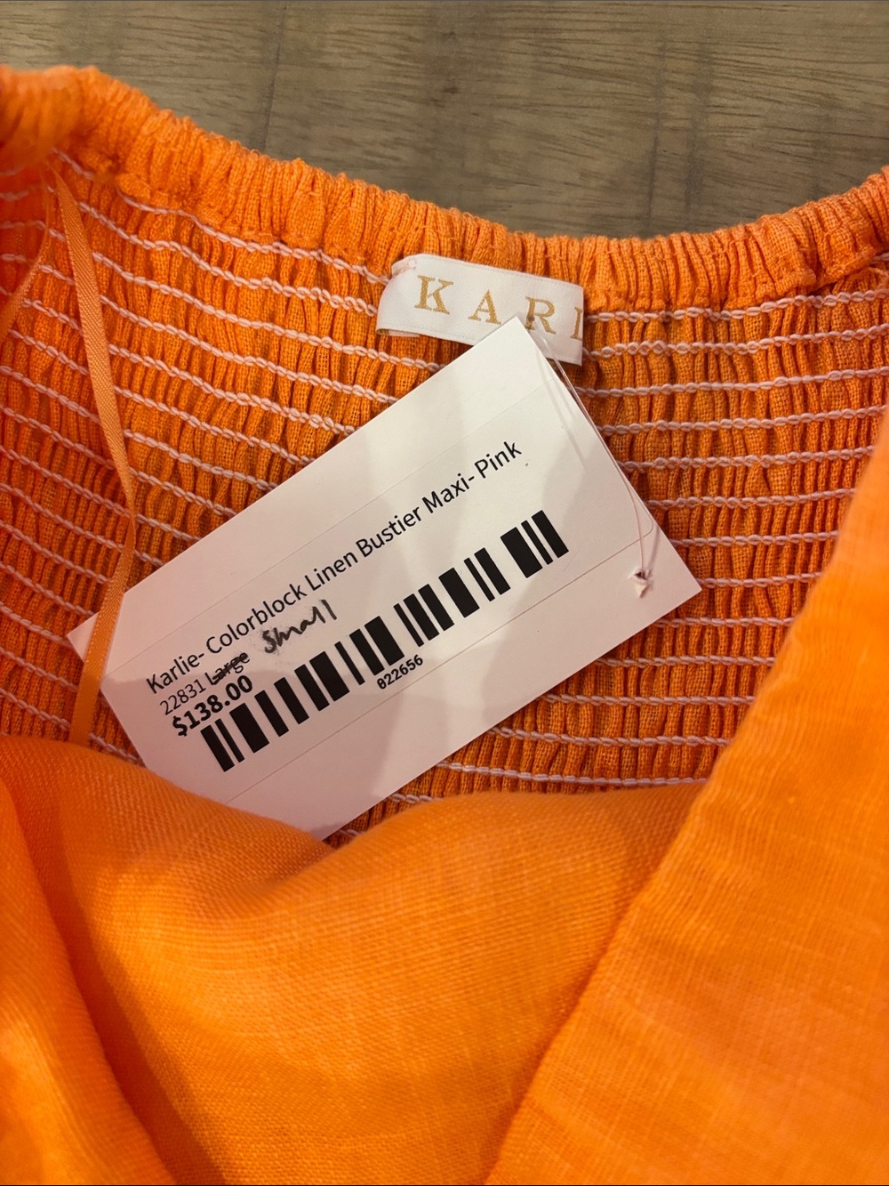 Karlie Boutique Colorblock Linen Bustier Maxi Dress Pink & Orange Small NWT $138 - Picture 7 of 9